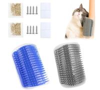 Gatti Massaggio Pettine Giocattoli, 2 Pezzi Auto Toelettatore per Gatti, Self Groomer Gatto, Angolo Massaggiante Gatto Pet, Spazzola per Angolo dei Massaggi da Parete con Erba Gatta, Viti e Biadesivo