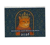 Gatti medievali con corone calendario 2026, calendario medievale per gatti 2026, giocoso calendario medievale per gatti da parete, 12 mesi pieno di misteri e fascino (blu-1 pezzi)