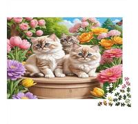 Gatti nel giardino fiorito Puzzle 1000 Pezzi Carta riciclata per adulti Puzzle per adulti Gioco difficile e stimolante Gioco familiare divertente Ottima idea regalo per il relax 70x50cm/1000pcs