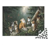 Gatti nella Foresta - Puzzle 1000 pezzi Gatti del Bosco Farfalle Cartone Premium per Migliorare la Concentrazione Allenamento Cognitivo 52x38cm