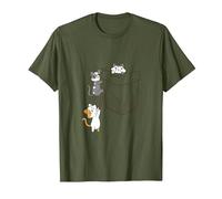 Gatti nelle Tasche Adorabile Kawaii Maglietta, Uomo, Oliva, L