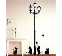 Gatti neri e una lanterna farfalle Adesivo murale murale articolo Deco casa muro arredamento decorazione decalcomanie Bella decorazione Stanza del bambino
