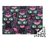 Gatti neri Puzzle Impossibili 1000Pcs Pink Hearts Decorazione Per La Casa. Giochi Rilassamento E Intelligence Per Adulti E Ragazzi Da 14 Anni 1000pcs (75x50cm)