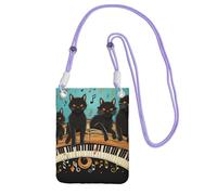 Gatti sdraiati sul pianoforte borsa per telefono cellulare da donna, custodia a portafoglio con tracolla viola