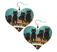 Gatti sdraiati sulla tastiera del pianoforte Orecchini in pelle per le donne Orecchini a forma di cuore leggeri orecchini pendenti gioielli regali, One Size, Nessuna pietra preziosa