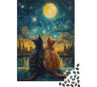 Gatti sotto il cielo stellato Puzzle Da 1000 Pezzi Per Adulti Giocatori, Carta Riciclata Resistente,Vista notturna stellata Regalo Per Adulti, Divertimento Di Fine Settimana 70x50cm/1000pcs