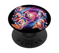 Gatti spaziali natalizi con cappelli di Babbo Natale Pizza PopSockets PopGrip Adesivo
