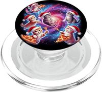 Gatti spaziali natalizi con cappelli di Babbo Natale Pizza PopSockets PopGrip per MagSafe