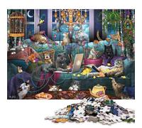 Gatti sul divano sotto la luna Puzzle in Legno 1000 Pezzi Adulto Regalo Per Amore E Amico Decorazione Interna Unica Per Gioco Familiare Gioco Education Stress Relief 1000pcs (75x50cm)