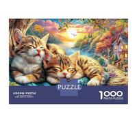 Gattini addormentati Puzzle Tramonto Cuddling Tabby Cats 1000 Pezzi Cartone Riciclato Per Amanti Puzzle, Difficile Ma Soddisfacente, Regalo Natale Decorazione Murale Immagini Vibranti 70x50cm/1000pcs
