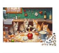 Gattini Simpatici che Cucinano 1000 Pezzi Puzzle da Viaggio per Adulti Gattini Giocherelloni che Fanno un Disastro in Cucina Premium Robusto Alta Qualità Stimolante Antistress 38x26cm/1000pz
