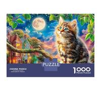 Gattino al chiaro di luna Jigsaw Puzzle Gattino su un ramo 1000 Pezzi Cartone Riciclato Per Uomo E Donna, Rilassante Sfida, Regalo Compleanno Originale Immagini Vibranti 70x50cm/1000pcs