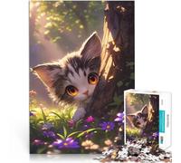 Gattino anime carino in un prato di fiori selvatici Puzzle da 1000 pezzi per adolescenti Regali di giochi impegnativi Decorazioni e regali unici per la casa 38x26cm