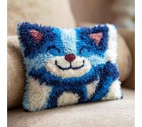 Gattino carino Kit di ganci a chiusura per cuscino,kit di ricamo,Gatto blu animale,gancio di chiusura per cuscino principianti,federa per cuscino da divano,43x43cm