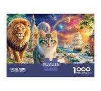 Gattino carino Puzzle 1000 pezzi per adulti Puzzle Leone e gatto Puzzle classico da 1000 pezzi Giochi educativi Bellissimo puzzle decorativo Colorato Gioco Regali per uomini 52x38 cm/1000 pz