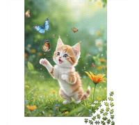 Gattino che gioca con una farfalla Puzzle Animale domestico giocoso 1000 Tessere Cartone Resistente Per Adulti E Ragazzi, Educativo Stimolante, Idea Regalo Premium Natale Decorazione 38x26cm/1000pcs