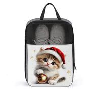 Gattino che indossa un cappello di Babbo Natale rosso bianco borsa per scarpe da viaggio uso quotidiano anti-polvere porta scarpe da golf