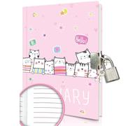 Gattino Diario Segreto Bambina con lucchetto, 17,8x13,5cm 80 Fogli a Righe Taccuino Appunti Bambino Diario con Lucchetto Ragazza Quaderno Appunti Bambini per Compleanno Regalo Bambina 6-10 Anni