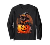 Gattino Gatto Halloween Strega Costume Jack O Lanterna Estetica Maglia a Manica