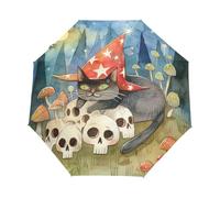 Gattino Magico Di Halloween Ombrello Pieghevole Automatico Ombrelli Antivento Protezione UV da Viaggio per Bambini Ragazzi Ragazze