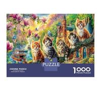 Gattino nel giardino 1000 Pezzi Puzzle Da Assemblare Personalmente Per Stimolazione Logica Intensa Giardino tre gatti fantastico Per Serate Di Gioco E Il Regalo Definitivo Per Appassionati 52x38cm/100