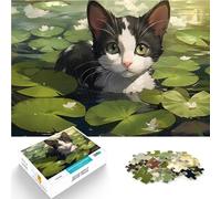Gattino nelle ninfee Puzzle da 1000 pezzi per adulti Giocattoli che creano dipendenza e sfidano l'intelligenza del cervello regali per amici e familiari 38x26cm