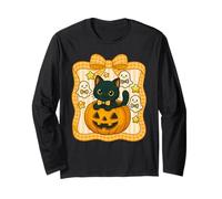 Gattino Nero in Zucca con Simpatici Fantasmi e Stelle Maglia a Manica