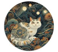 Gattino Puzzle 1000 pezzi notte chiara di luna rotonda puzzle gioco casual decorazione domestica per tutta la famiglia 1000 pezzi (67,5 x 67,5 cm)