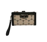 Gattinoni Roma Portafoglio Piccolo Donna in Ecopelle Nero e Tessuto Beige Stampa Logo con Polsiera
