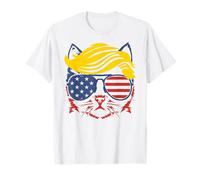 Gatto 4 luglio bandiera americana divertente giallo Donald Trump capelli Maglietta