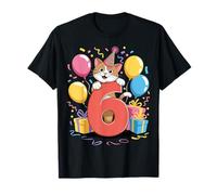 Gatto 6° compleanno per bambino bambina 6 anni sesto sei Gatto Maglietta