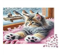 Gatto a Pelo Lungo Puzzle 1000 Pezzi per Adulti Gioco di Puzzle 1000 Pezzi Plaid Morbido Scena alla Finestra Relax Famiglia Decorazione Regalo 52x38cm/1000pcs