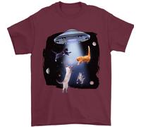 Gatto Abduction Alien UFO T-Shirt 100% Cotone