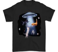 Gatto Abduction Alien UFO T-Shirt 100% Cotone