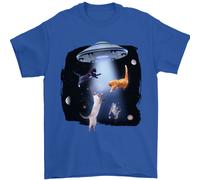 Gatto Abduction Alien UFO T-Shirt 100% Cotone