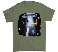 Gatto Abduction Alien UFO T-Shirt 100% Cotone