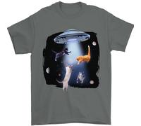 Gatto Abduction Alien UFO T-Shirt 100% Cotone