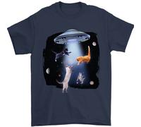 Gatto Abduction Alien UFO T-Shirt 100% Cotone