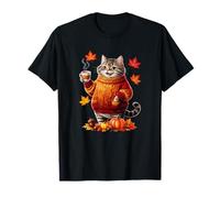 Gatto Accogliente Con Maglione Grafica Autunnale Divertente Maglietta
