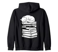 Gatto Addormentato con Libri Carino bibliofilo Divertente Topo di Biblioteca Felpa con Cappuccio