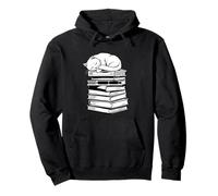 Gatto Addormentato con Libri Carino bibliofilo Divertente Topo di Biblioteca Felpa con Cappuccio