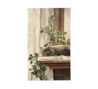 Gatto addormentato si trova su bandiere antiche per la casa, 9 x 1,5 m, striscione di auguri stagionale con occhielli per interni ed esterni, decorazioni per la casa per feste