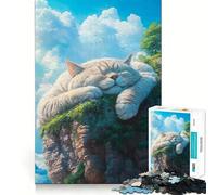 Gatto addormentato su una scogliera Puzzle da 1000 pezzi per adolescenti Gioco di logica Antistress Taglio netto Lista dei desideri di Babbo Natale 38x52cm