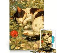 Gatto addormentato tra i fiori - Puzzle da 1000 pezzi per adulti - Gioco di allenamento mentale - Divertimento condiviso - Taglio di precisione - Espositore artistico 38x26cm