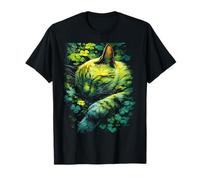 Gatto Addormentato Trifoglio Foresta Forestcore St Patricks Day Maglietta