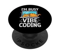 Gatto addormentato Vibe Codifica Divertente Programmatore AI Sviluppatore Umorismo PopSockets PopGrip Adesivo