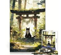 Gatto al cancello Torii nella foresta Puzzle da 1000 pezzi per adolescenti Benessere mentale Attività rilassante Incastro perfetto Regalo adorabile (38x52cm)