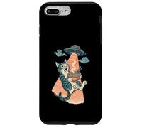 Gatto Alieno Ramen UFO Rapimento Grafica Vintage Arte Giapponese Custodia per iPhone 7 Plus/8 Plus