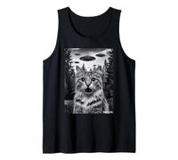 Gatto Alieno UFO Foresta Mistero Arte retrò Sci-Fi Canotta