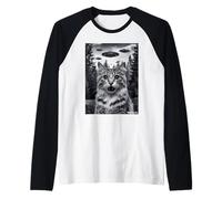 Gatto Alieno UFO Foresta Mistero Arte retrò Sci-Fi Maglia con Maniche Raglan